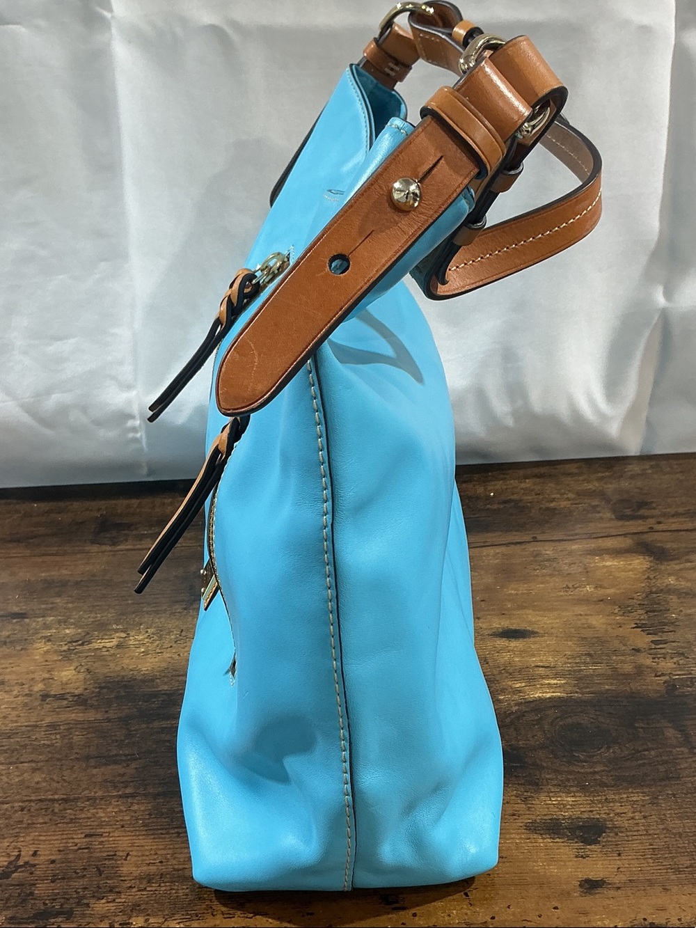 Dooney & Bourke Turquoise Nylon Shoulder Bag with Tan Leather Accents - Picture 8 of 16